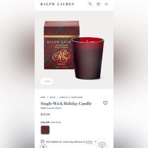Ralph Lauren Red Plaid Holiday Scented Candle